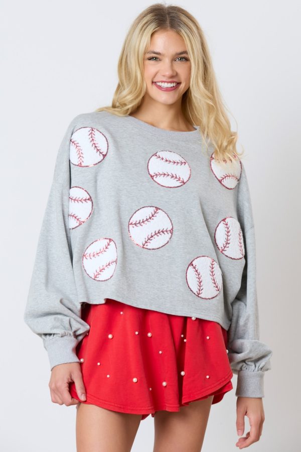 Baseball Towel & Sequins Embroidery Sweatshirt on Sale - Image 2