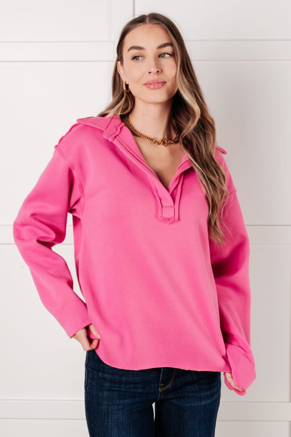 Same Ol  Situation Collared Pullover in Hot Pink For Discount