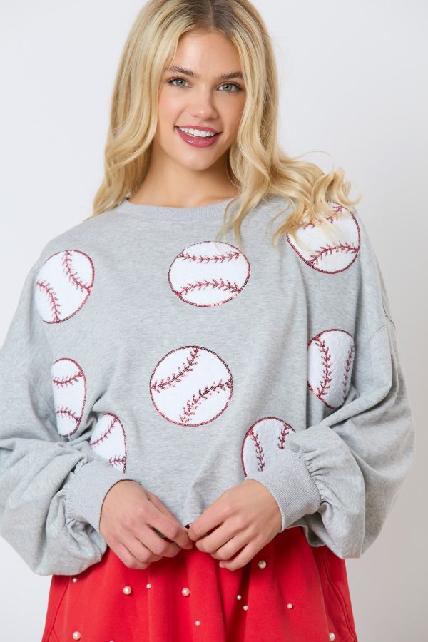 Baseball Towel & Sequins Embroidery Sweatshirt on Sale