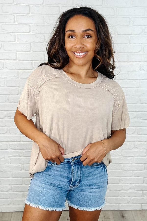 Easy Style Basic Mineral Wash Top in Ash Mocha Cheap - Image 4