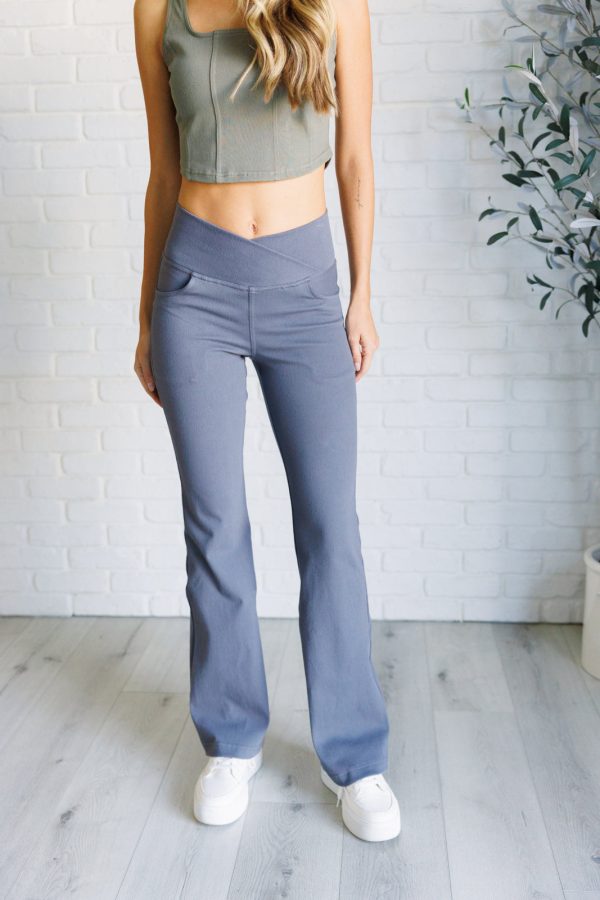Building Habits Twill Flared Crossover Waist Pant in Titanium Discount - Image 2
