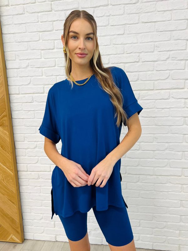 Comfy Cruising Top and Biker Shorts Set in Lt Navy Online