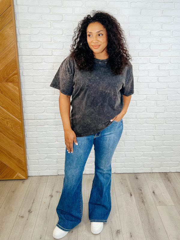 Casual Basic Drop Shoulder Oversized Tee in Ash Black For Cheap - Image 2