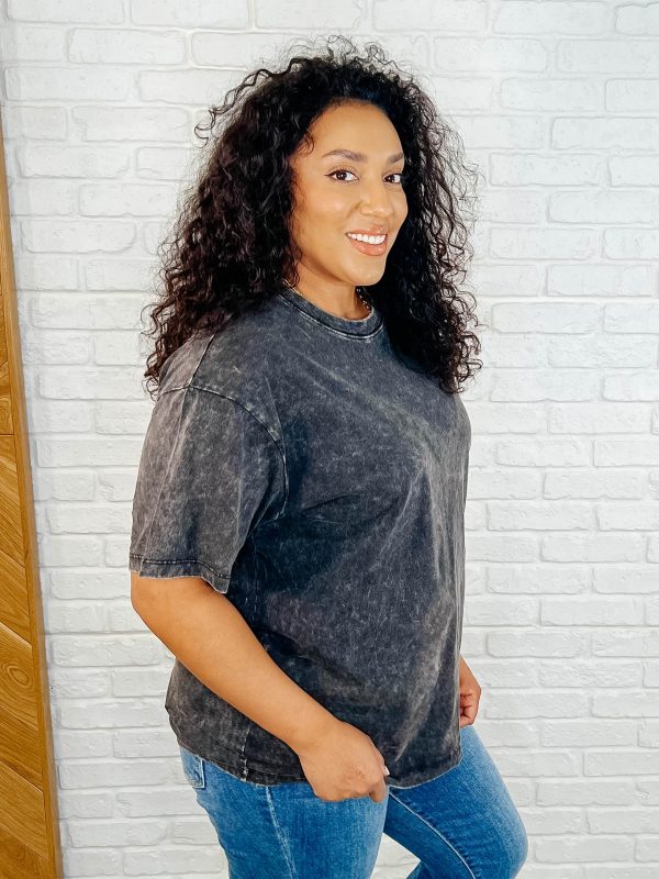 Casual Basic Drop Shoulder Oversized Tee in Ash Black For Cheap - Image 3