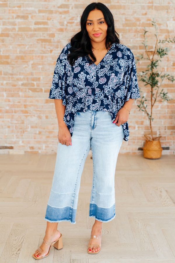 Dreamer Peplum Top in Navy and Pink Paisley Online Hot Sale - Image 5