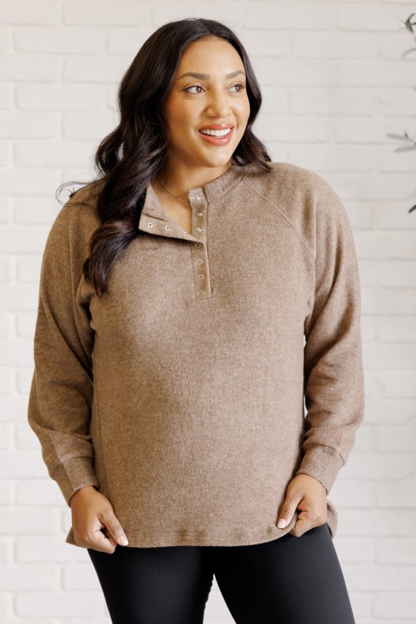 Keeping it Real Brushed Melange Hacci Long Sleeve Tee in Mocha For Cheap - Image 2