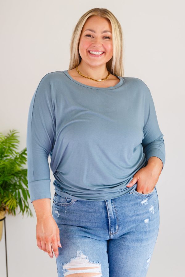 Daytime Boat Neck Top in Blue Gray For Discount