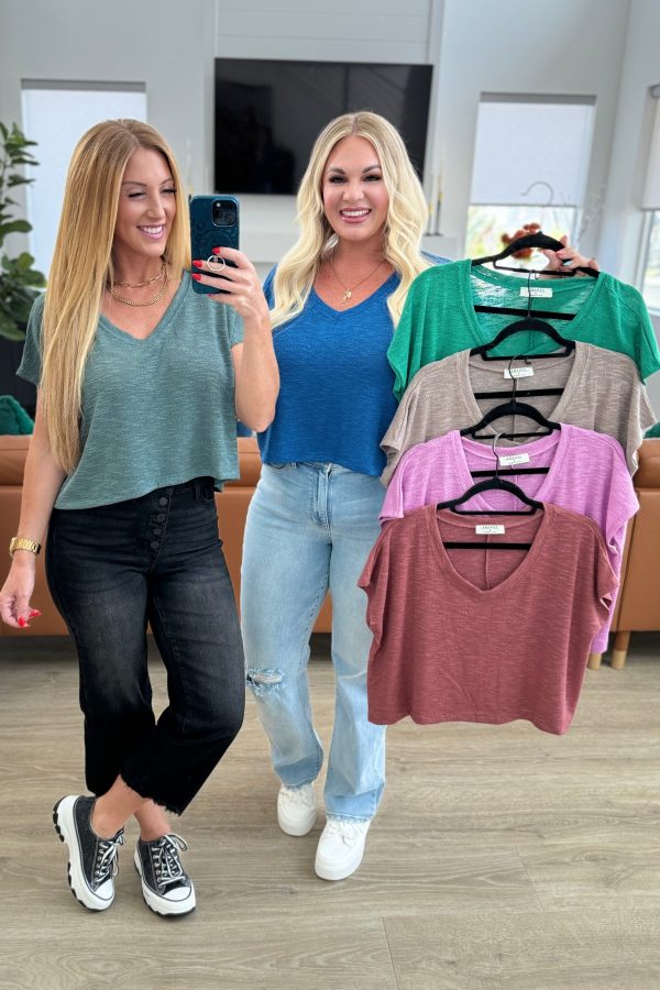 Classic Comfort V-Neck Top in Mocha Sale - Image 2