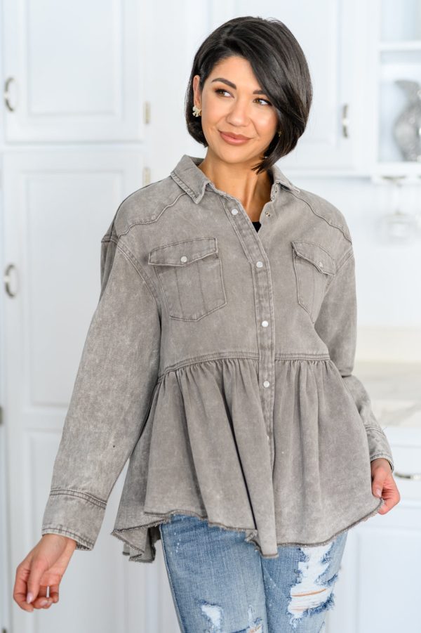 Earl Grey Button Up Long Sleeve Top For Discount - Image 2