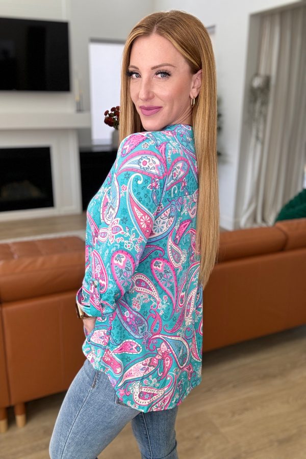 Lizzy Top in Aqua and Pink Paisley Hot on Sale - Image 3
