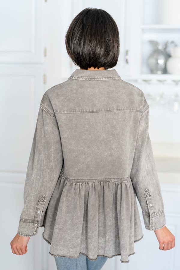 Earl Grey Button Up Long Sleeve Top For Discount - Image 4