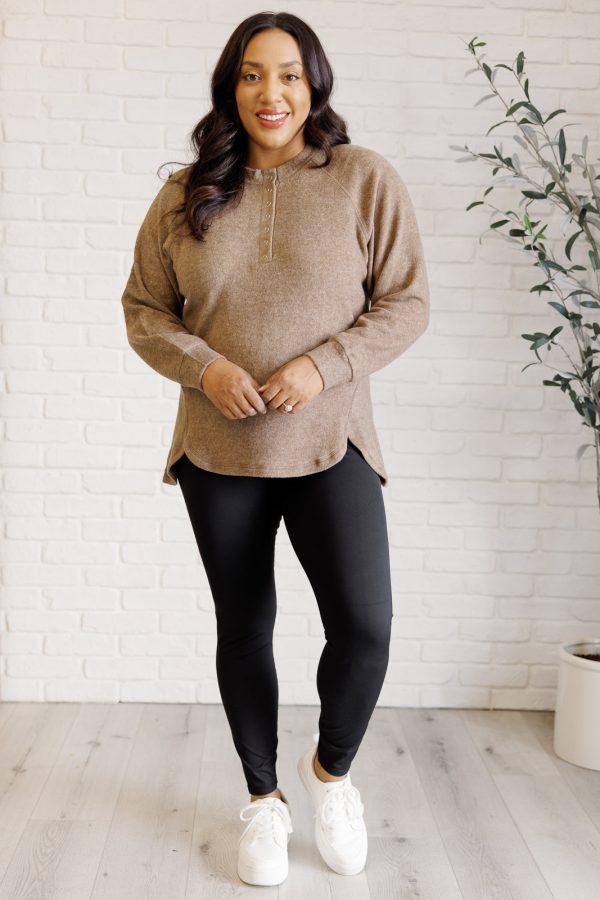 Keeping it Real Brushed Melange Hacci Long Sleeve Tee in Mocha For Cheap - Image 4