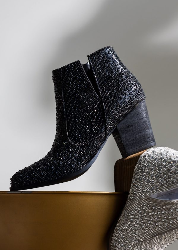 Shine Star Rhinestone Bootie in Black on Sale
