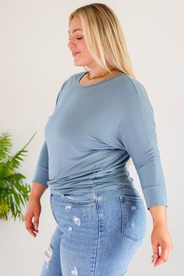 Daytime Boat Neck Top in Blue Gray For Discount - Image 5