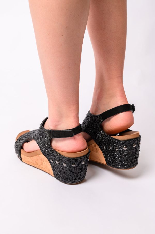 Ashley Wedge Sandals in Black Rhinestone Supply - Image 4