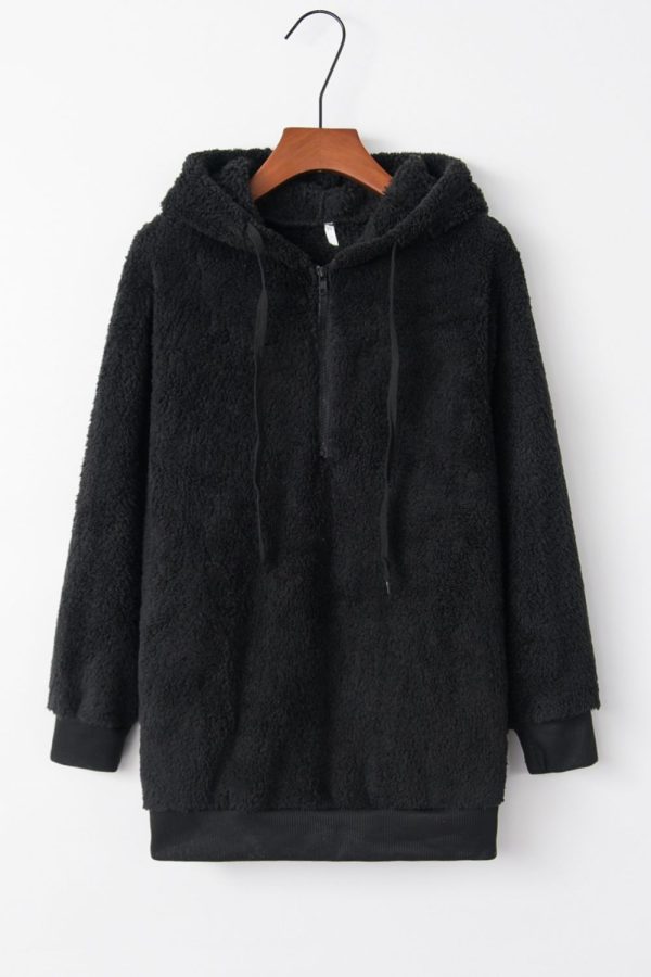 Full Size Quarter-Zip Drawstring Teddy Hoodie Online - Image 5