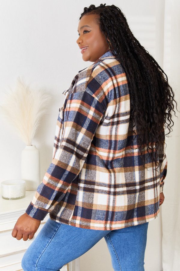 Double Take Plaid Button Front Shirt Jacket with Breast Pockets For Cheap - Image 2