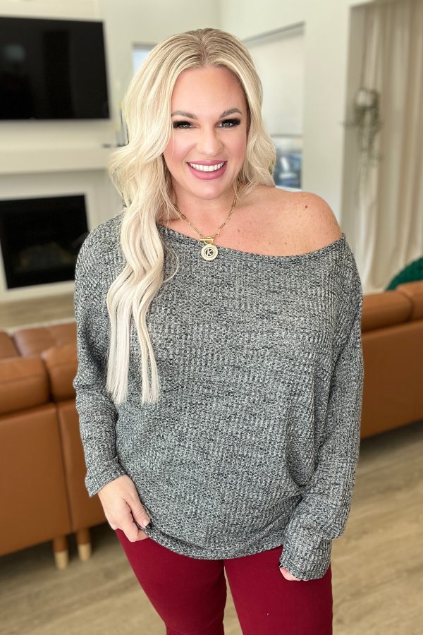 Warm Thoughts Ribbed Top in Charcoal Sale - Image 2