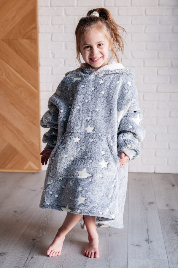Kids Oversized Hoodie Blanket in Grey Stars Discount - Image 2