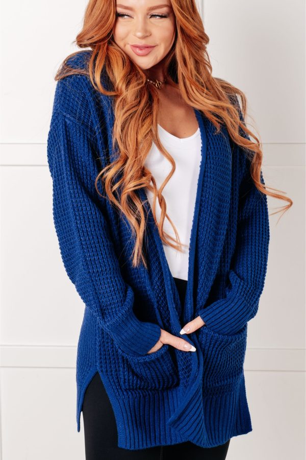 Everything Layer Waffle Knit Open Front Cardigan in Light Navy Supply