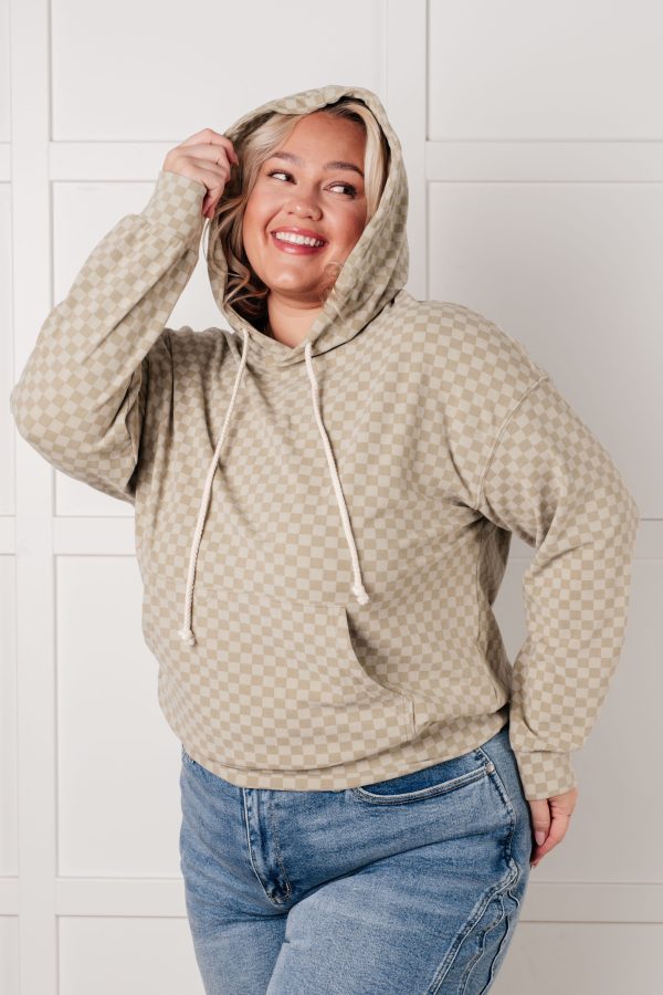 Ask Me Out Checkered Hoodie in Sage Online Sale