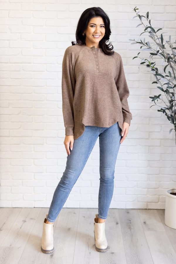 Keeping it Real Brushed Melange Hacci Long Sleeve Tee in Mocha For Cheap - Image 3