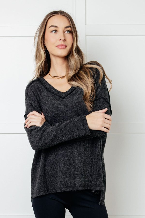 Basically Freezing Brushed Hacci Top in Black For Discount