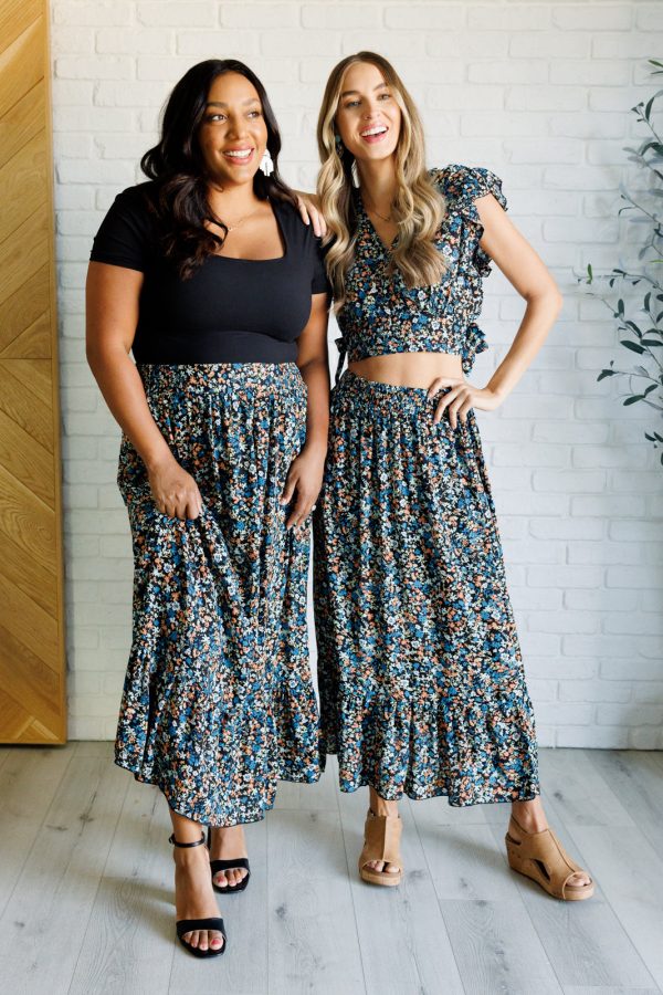 Flutter of Florals V-Neck Crop and Skirt Set Cheap