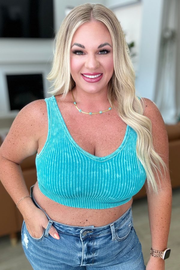When and Where Reversible Ribbed Cropped Tank in Light Teal Discount - Image 2