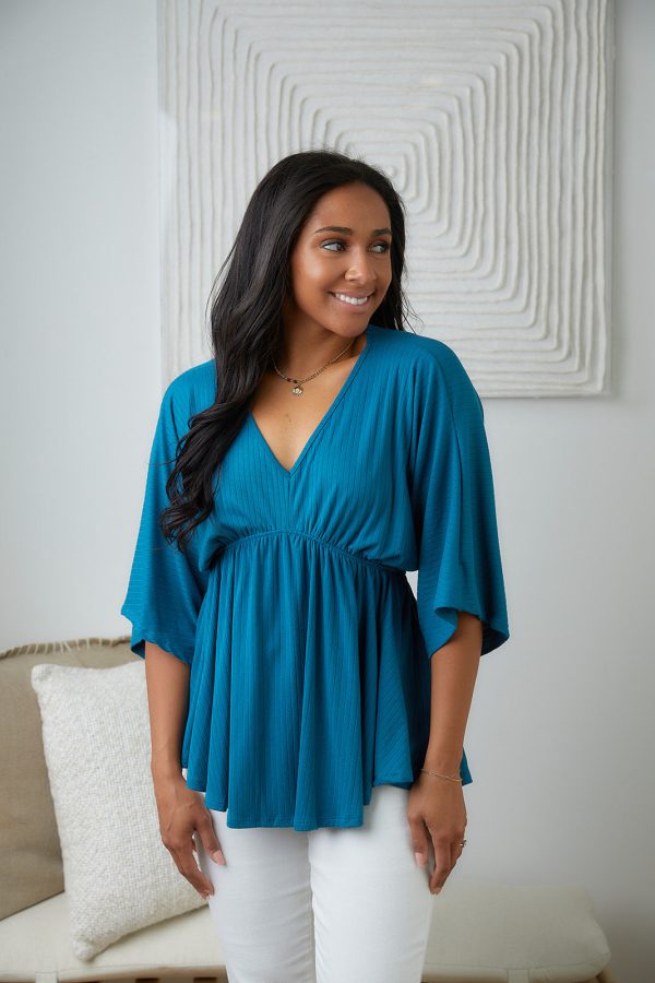 Storied Moments Draped Peplum Top in Teal Online Sale - Image 2