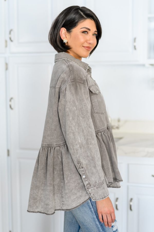 Earl Grey Button Up Long Sleeve Top For Discount - Image 3
