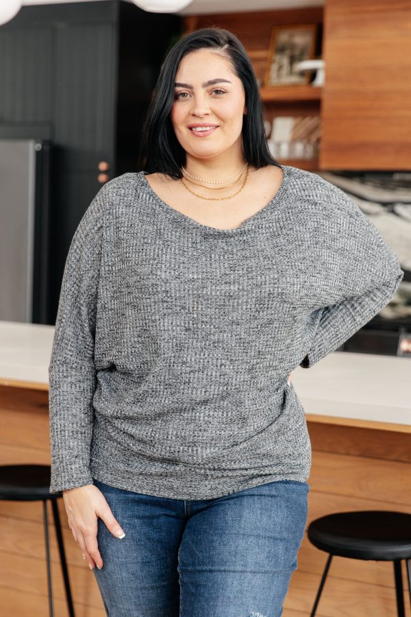 Warm Thoughts Ribbed Top in Charcoal Sale - Image 3
