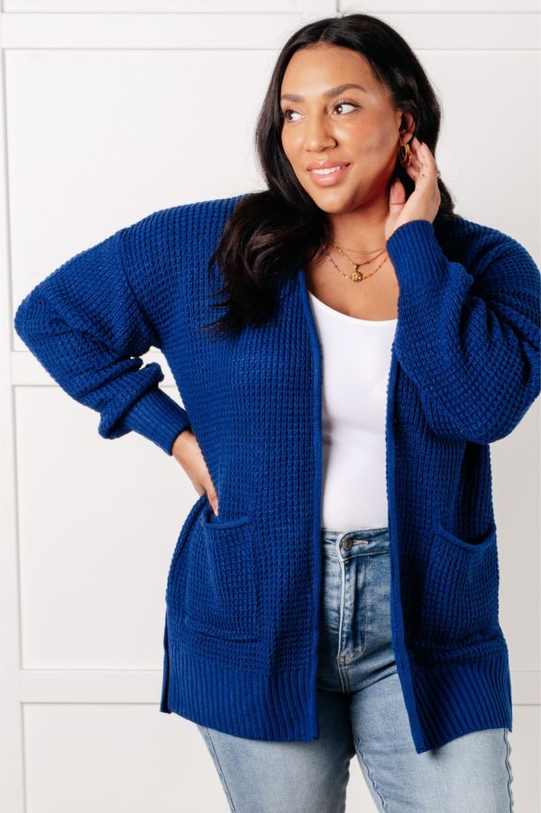 Everything Layer Waffle Knit Open Front Cardigan in Light Navy Supply - Image 5