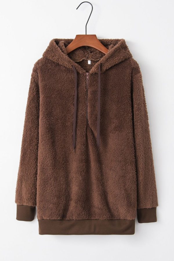 Full Size Quarter-Zip Drawstring Teddy Hoodie Online - Image 2