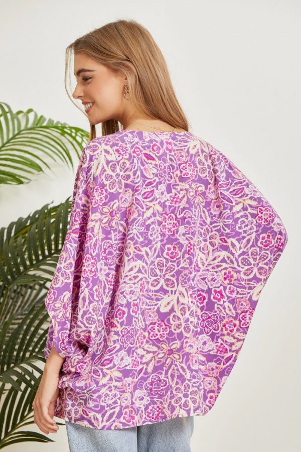 Printed Poncho Woven Top in Orchid Online now - Image 3