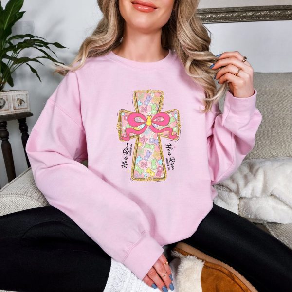 Peeps and Bows Cross Graphic Sweatshirt Cheap