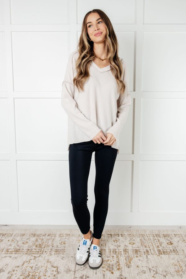 Basically Freezing Brushed Hacci Top in Sand Beige Online now - Image 4