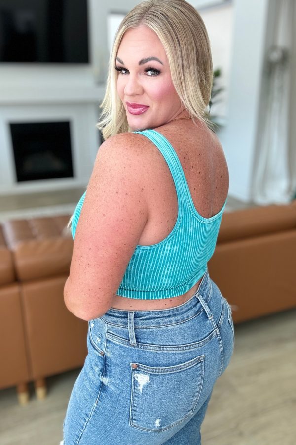 When and Where Reversible Ribbed Cropped Tank in Light Teal Discount - Image 4