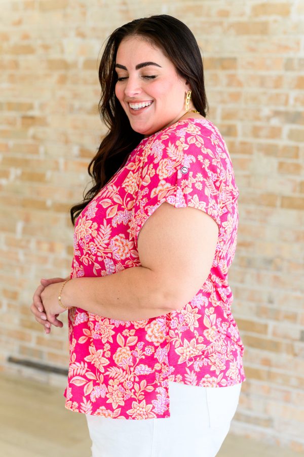 Lizzy Cap Sleeve Top in Pink and Peach Floral Supply - Image 4
