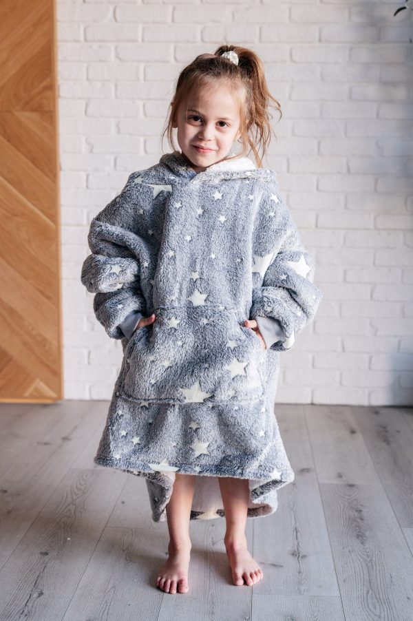 Kids Oversized Hoodie Blanket in Grey Stars Discount - Image 5