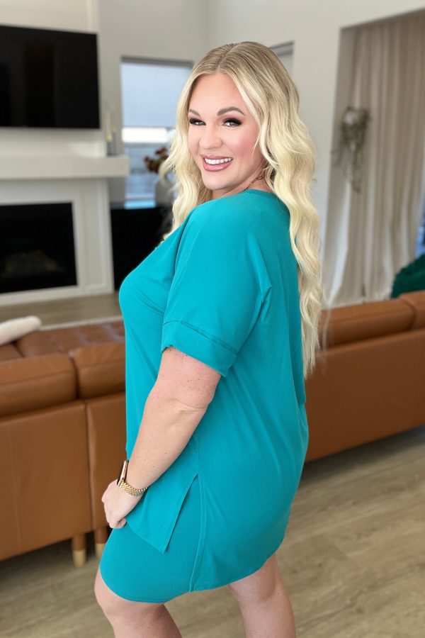 Buttery Soft V-Neck Bike Short Set in Light Teal on Sale - Image 3