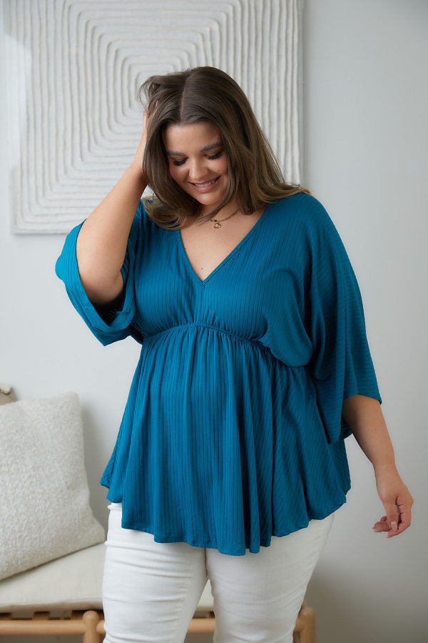 Storied Moments Draped Peplum Top in Teal Online Sale