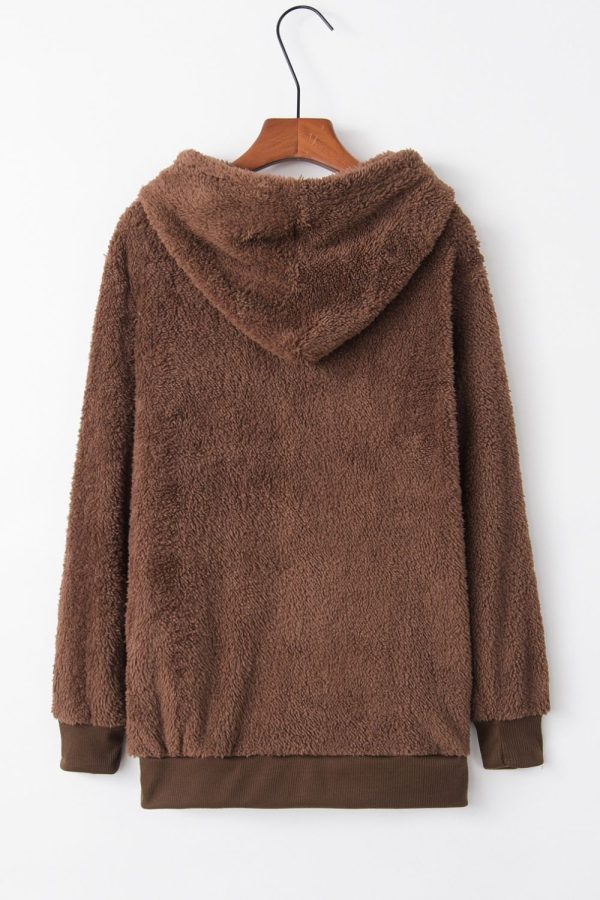 Full Size Quarter-Zip Drawstring Teddy Hoodie Online - Image 3