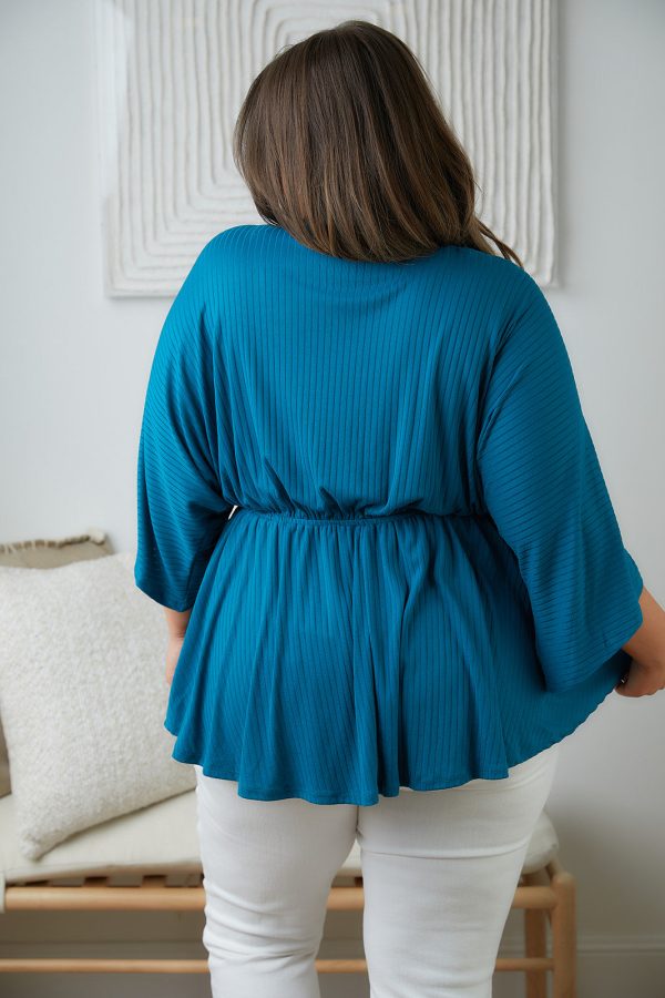 Storied Moments Draped Peplum Top in Teal Online Sale - Image 5