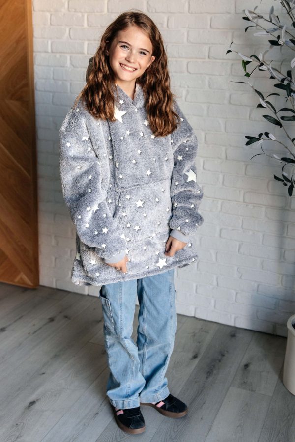 Kids Oversized Hoodie Blanket in Grey Stars Discount - Image 4