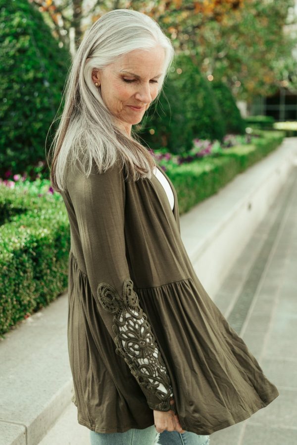Little Bit Of Lace Cardigan In Olive Online Hot Sale