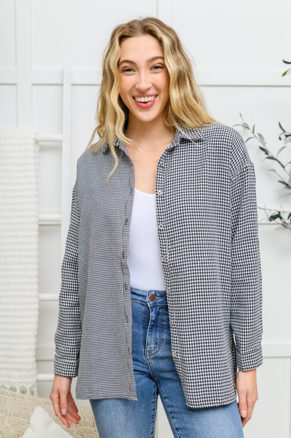 Mixed Houndstooth Button Up Top For Cheap - Image 2