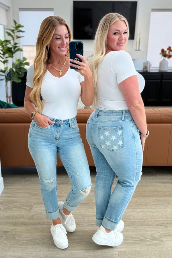 Sam Mid Rise Star Pocket Boyfriend Jeans For Discount