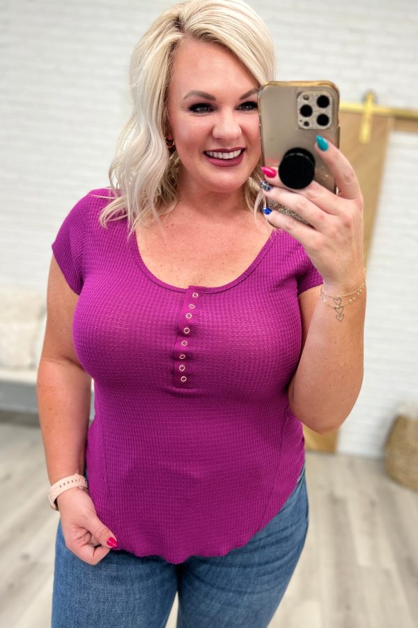Baby Waffle Cap Sleeve Henley in Light Plum For Discount - Image 2