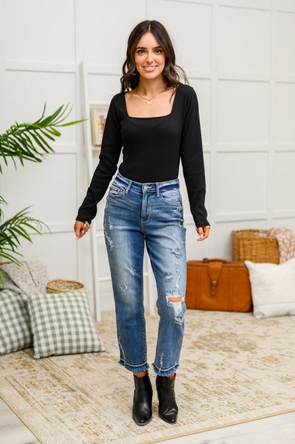 The Trisha Textured Square Neck Bodysuit in Black Supply - Image 5